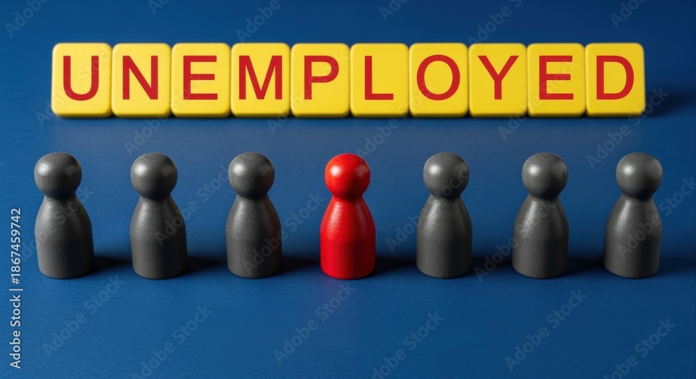 Obraz premium Unemployment Concept: Isolated Red Figure Among Gray Ones Representing Job Loss and Economic Hardship