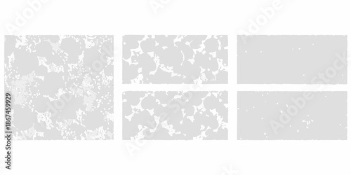 Abstract arrangement of six gray rectangular panels with textured surfaces