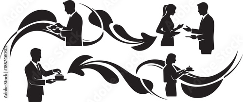Business People Shaking Hands in Silhouette with Abstract Arrows Design