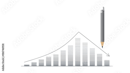 Pencil drawing a hand-sketched bar chart that shows a period of growth followed by a sharp decline or financial recession.