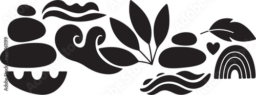 Minimalist black and white nature inspired abstract design elements collection