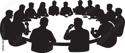 Business meeting in a round table with silhouetted people sitting