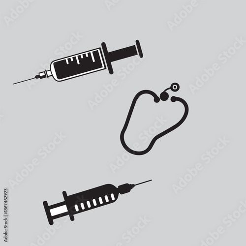 Medical Syringe and Stethoscope Icons Flat Vector Illustration