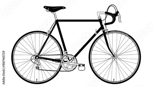 Classic Road Bicycle Outline Drawing on an Isolated White Background