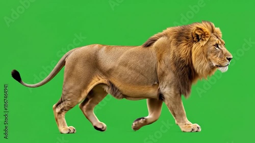 lion walking green screen