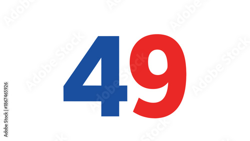 Number 49, Bold Blue and Red Digits on White Background