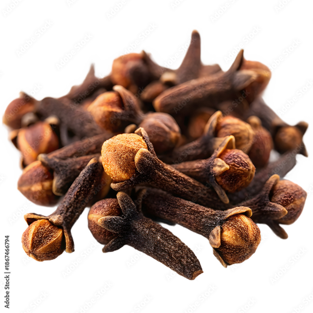 Obraz premium A close-up image of a pile of cloves, a popular spice used in cooking and for its aromatic properties.
