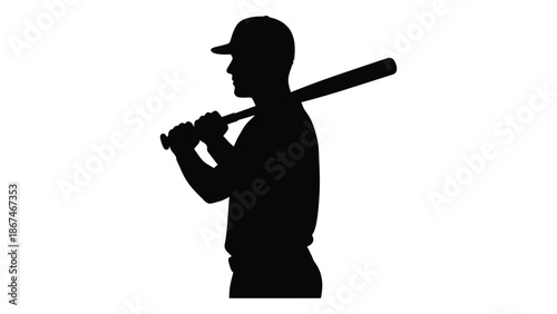Silhouette of a baseball player carrying a bat over his shoulder
