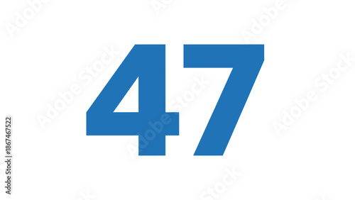 Blue Number 47 Large Bold Font Isolated on White Background