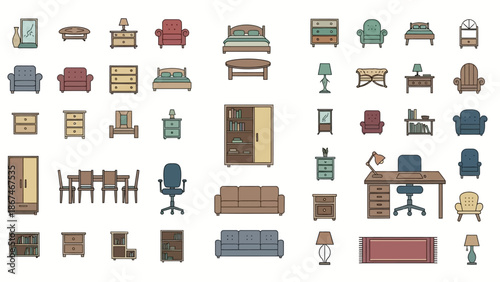 Pixel Art Furniture Collection: Home and Office Decor Icons