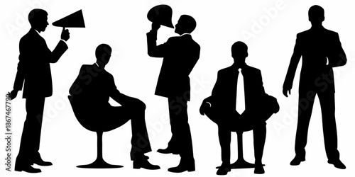 Silhouette group of business people with one speaking into a megaphone