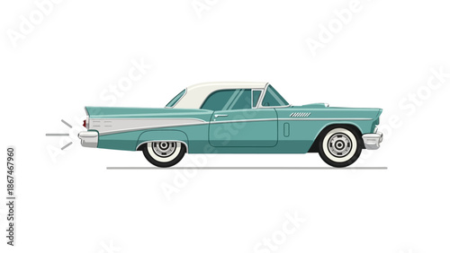 Retro Turquoise Convertible Car Driving, Vintage Automobile