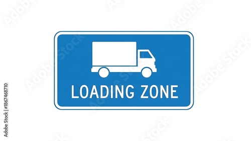 Blue loading zone sign with white truck graphic