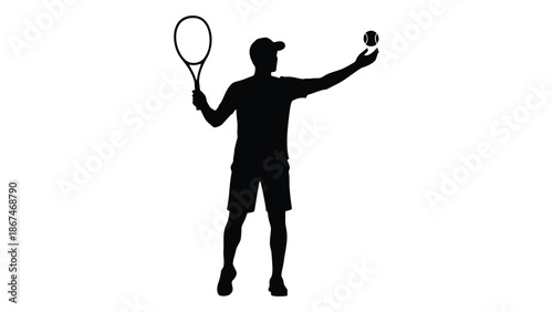 Silhouette of a tennis player preparing to serve the ball