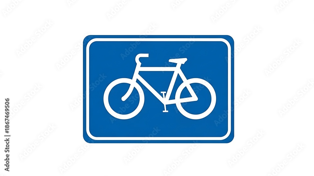 Fototapeta premium Blue bicycle sign with white bike on road sign