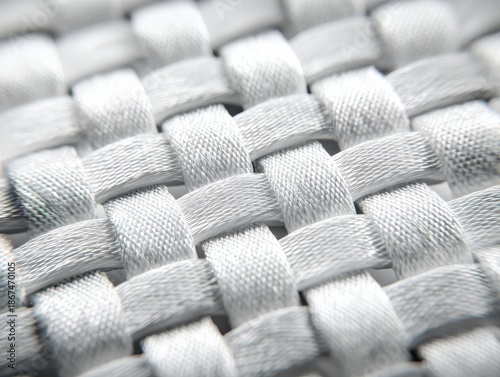 Macro texture of a white carbon fiber pattern showcasing a subtle weave, emphasizing the intricate details and craftsmanship of the material with copy space for design