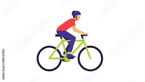 Man Cycling with Helmet on Green Bicycle
