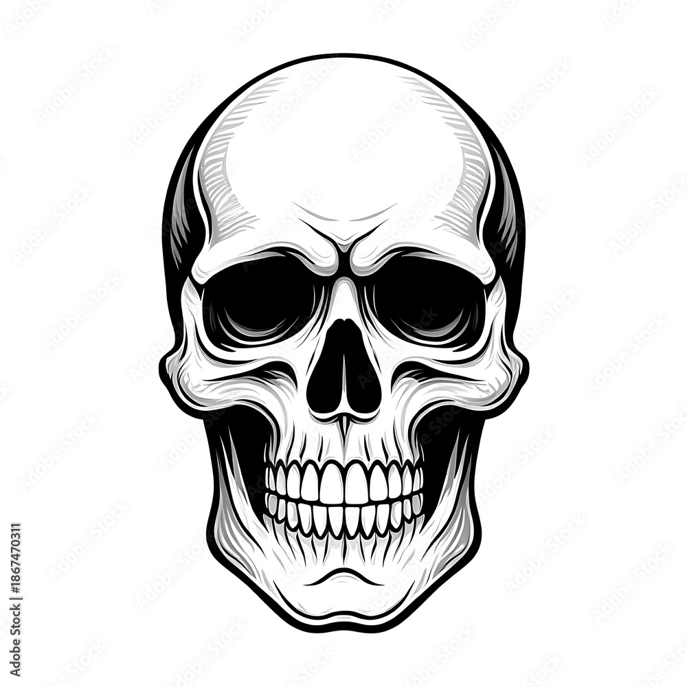 Fototapeta premium Black and White Skull Illustration for Graphic Design Art