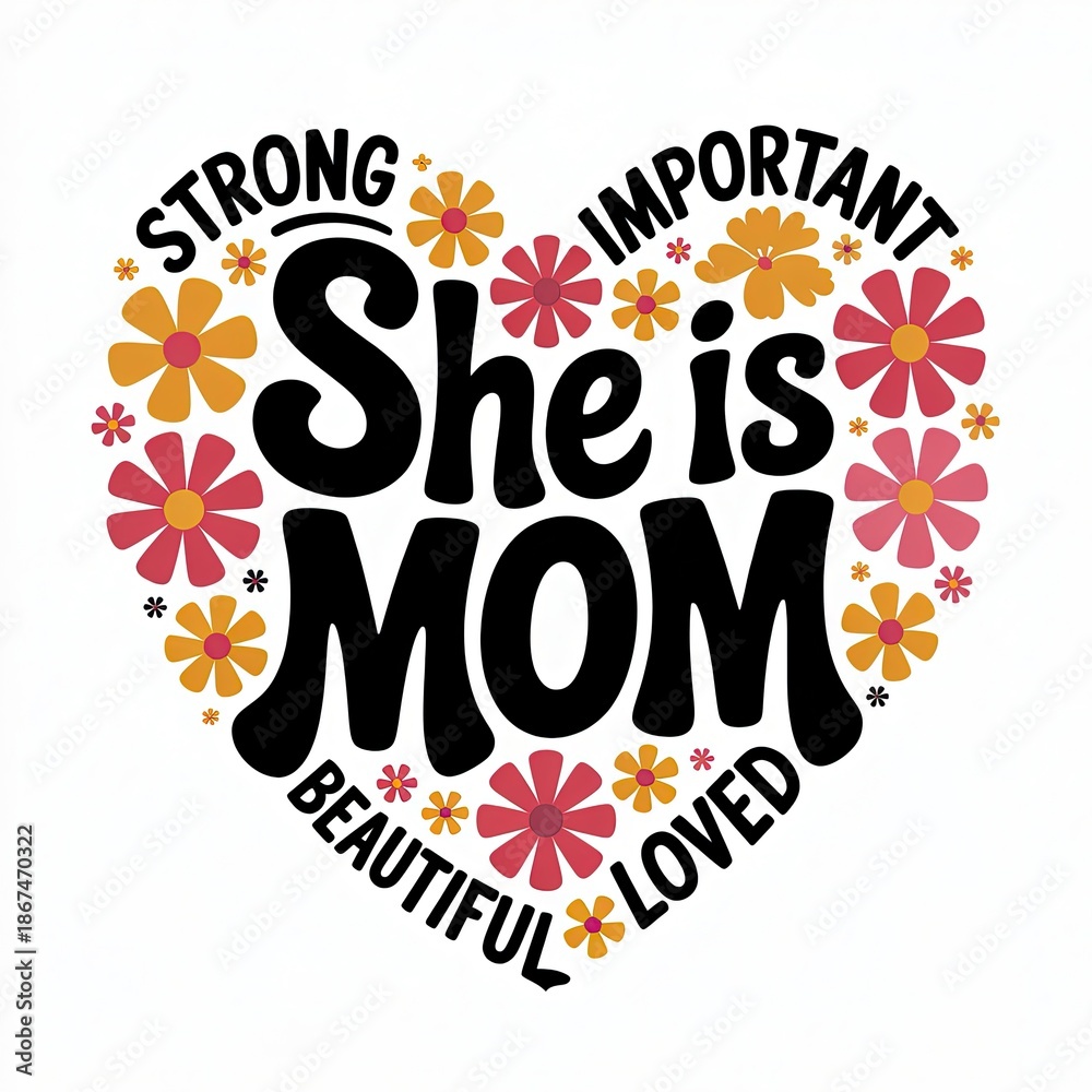 Obraz premium Heart with flowers and text about mom