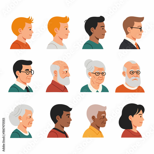 Diverse Profile Icon Set Featuring Various Portrait Icons of People from Different Age Groups and Ethnicities