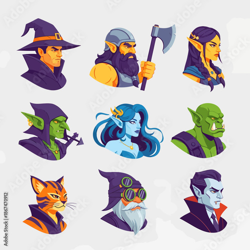 Collection of Iconic Character Profiles Featuring Wizard, Warrior, and Avatar Portrait Icons in a Fantasy Profile Setting