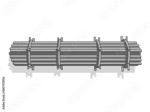 Detailed illustration of a bundled metal pipe structure, perfect for construction design and projects