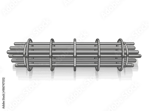 Detailed illustration of a steel reinforcement cage used in construction, isolated on white