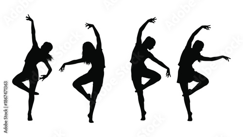 Four graceful ballet dancer silhouettes in dynamic and expressive poses