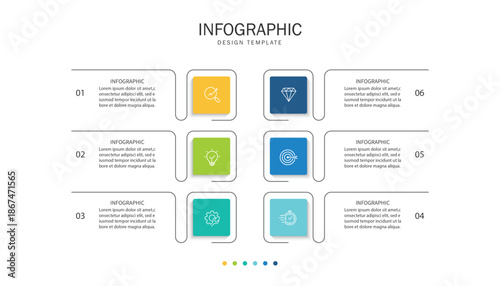 Vector infographic label template with icons. 6 options or steps. Infographics for business concept. 