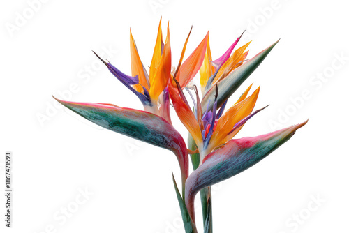 Bird of paradise flower with vibrant colors, showcasing its unique shape and beauty, isolated on transparent background