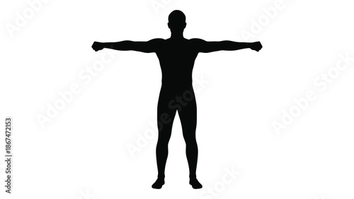 Silhouette of a man standing with arms outstretched against a white background