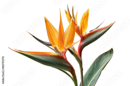Bird of paradise flower with vibrant colors, showcasing its unique shape and beauty, isolated on transparent background