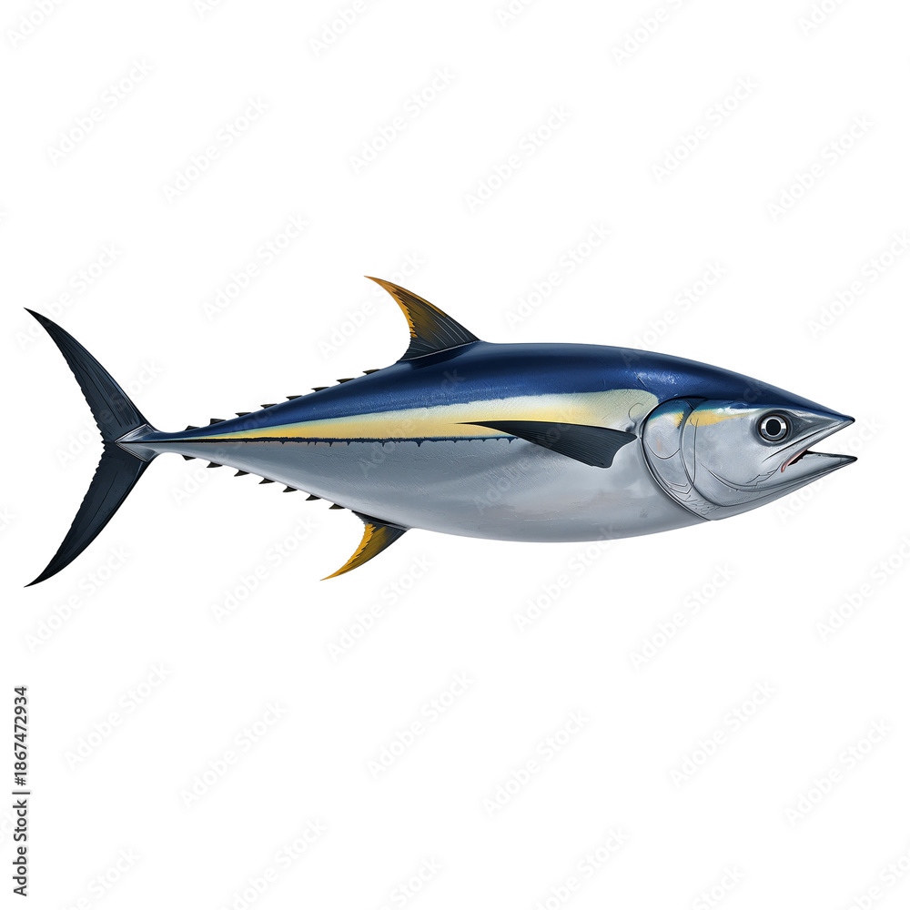 Obraz premium Yellowfin Tuna Fish Illustration - Blue and Silver Marine Animal