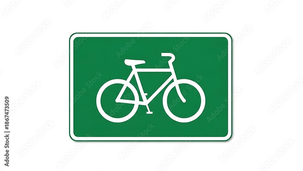 Fototapeta premium Green bicycle sign with white bike symbol on road sign