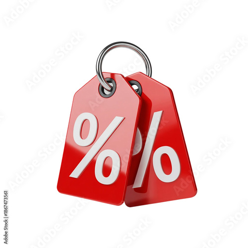 3d red price discount tag with a percent sign symbol isolated transparent png
