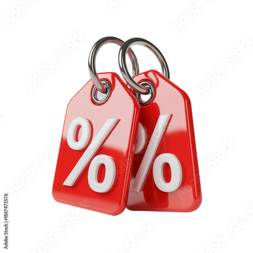 3d red price discount tag with a percent sign symbol isolated transparent png