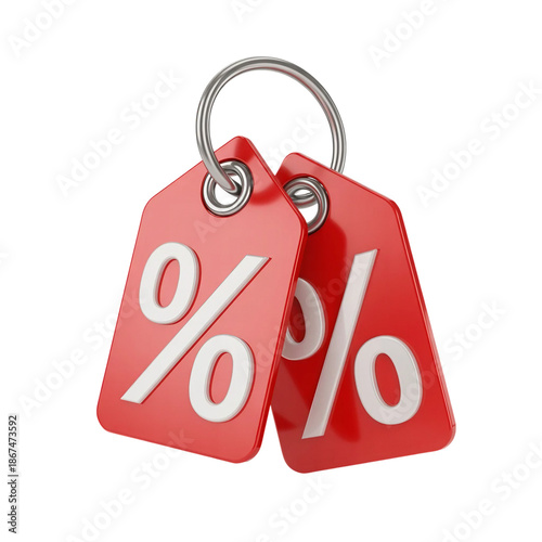 3d red price discount tag with a percent sign symbol isolated transparent png