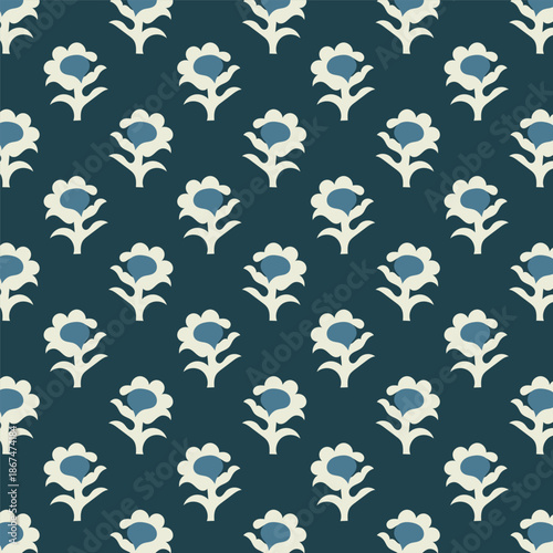 White paste floral block print booti indian traditional 