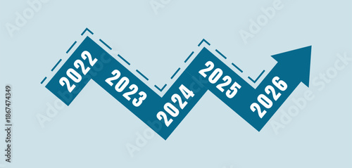 2022 to 2026 timeline growth arrow showing yearly progress trend and future direction vector illustration