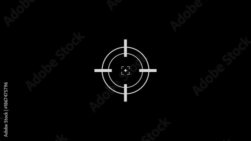 Animated of target icon with crosshair design symbolizes precision, accuracy, and focus in digital interfaces.Targeting System with Animated Crosshairs and Digital Data Readout.