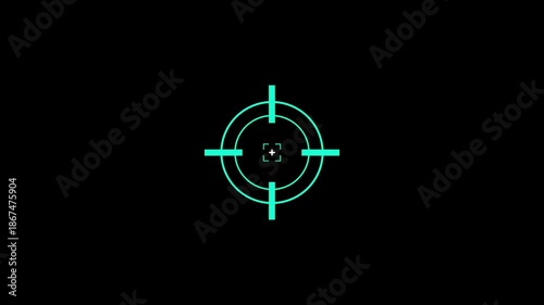 Animated of target icon with crosshair design symbolizes precision, accuracy, and focus in digital interfaces.Targeting System with Animated Crosshairs and Digital Data Readout.