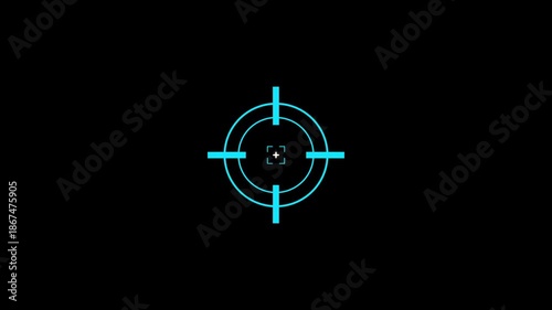 Animated of target icon with crosshair design symbolizes precision, accuracy, and focus in digital interfaces.Targeting System with Animated Crosshairs and Digital Data Readout.
