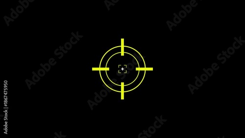 Animated of target icon with crosshair design symbolizes precision, accuracy, and focus in digital interfaces.Targeting System with Animated Crosshairs and Digital Data Readout.