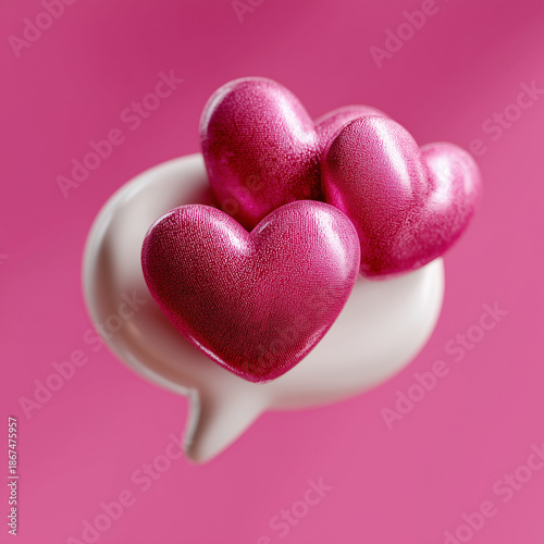 white speech bubble, fuchsia hearts