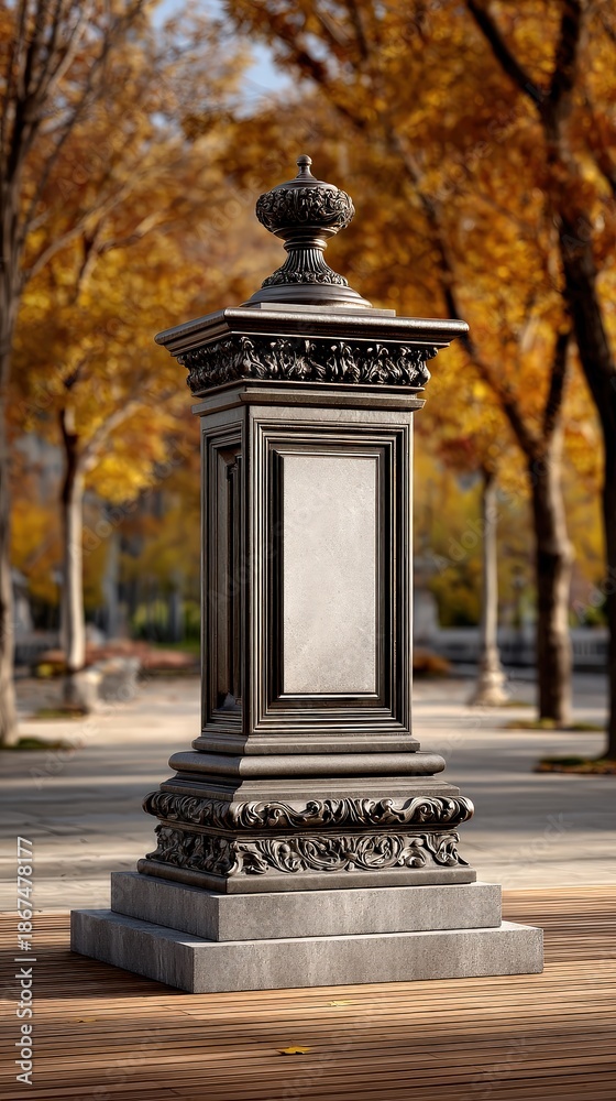 Obraz premium Ornate Bronze Pedestal Monument in Autumn Park