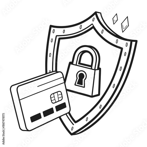 Secure Payment Shield Icon Outline Vector for E-commerce Trust