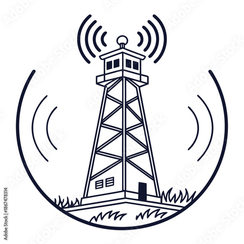 Vector Outline Signal Tower Icon Symbol on White Background