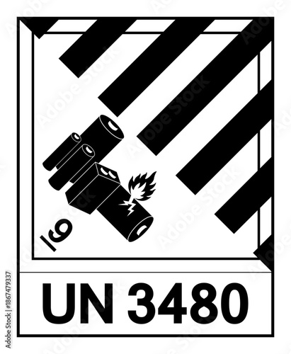 Lithium Batteries UN 3480 Symbol Sign, Vector Illustration, Isolate On White Background Label.EPS10