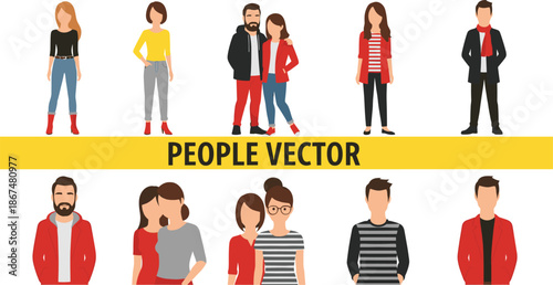 Diverse People Character Illustration Set with Modern Casual Standing Adults and Relationship Portraits for Business and Social Media Designs