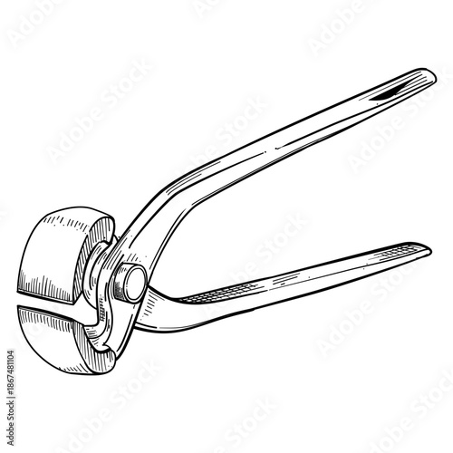 Cutting pliers vector line art hand drawn illustration